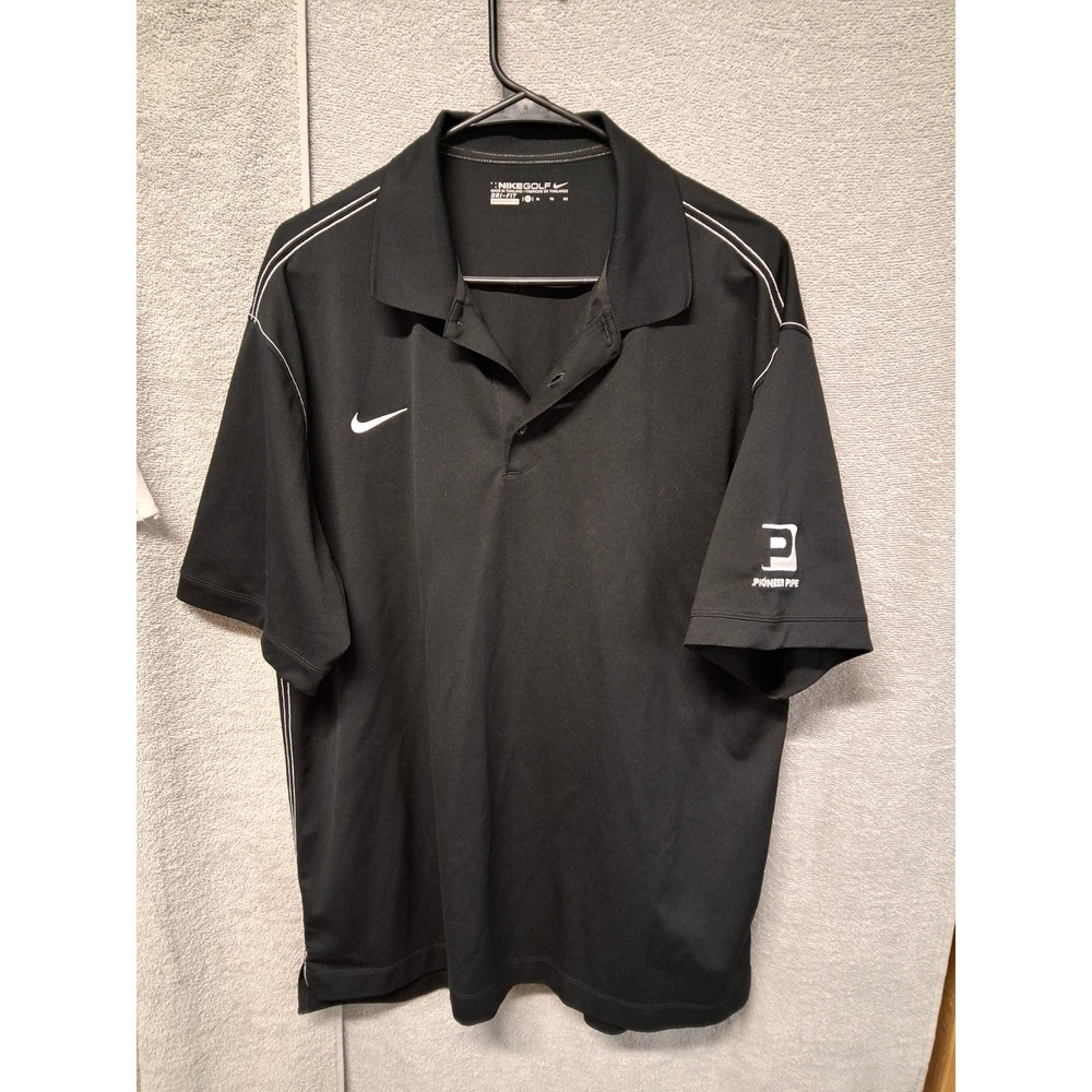 Nike Golf Dri-FITMens XLBlack Polo Shirt PioneerPipe Logo Short Sleeve Piping B2